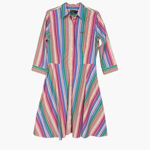 American Living Shirt Dress Womens‎ 12 Multi Stripe Cotton 3/4 Sleeve Midi Logo